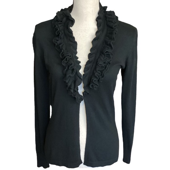 Merona Black Layered Ruffle Collar Cardigan Sweater, Size Small Feminine - Picture 1 of 10